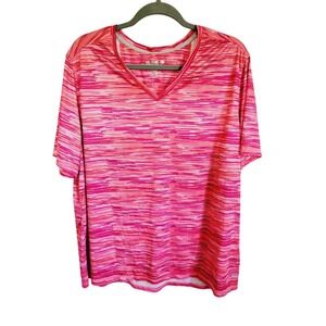 Reel Legends‎ 2X Reel-Tec Women's Shirt V-Neck Short Sleeves Pink Stripe NWOT